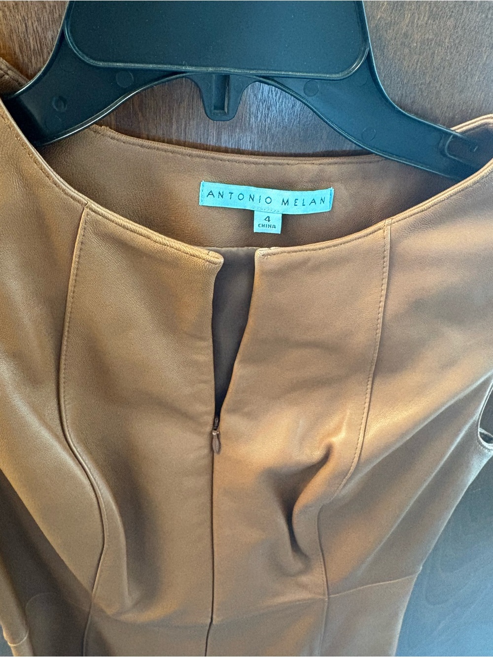 Leather Sleeveless Sheath Dress in Camel - Picture 5 of 5